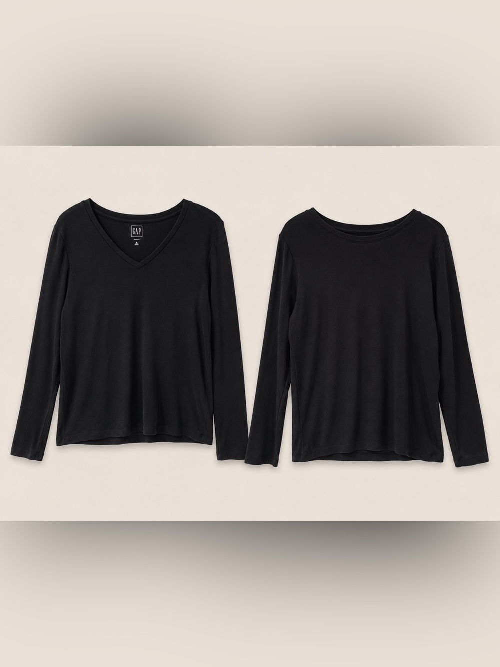 GAP Black Long Sleeve V-Neck & Crew Neck Tee Bundle Women’s XL